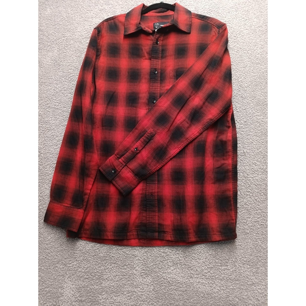 Original Use Men's Ombre Plaid Button-Up Shirt S Red Black 100% Cotton